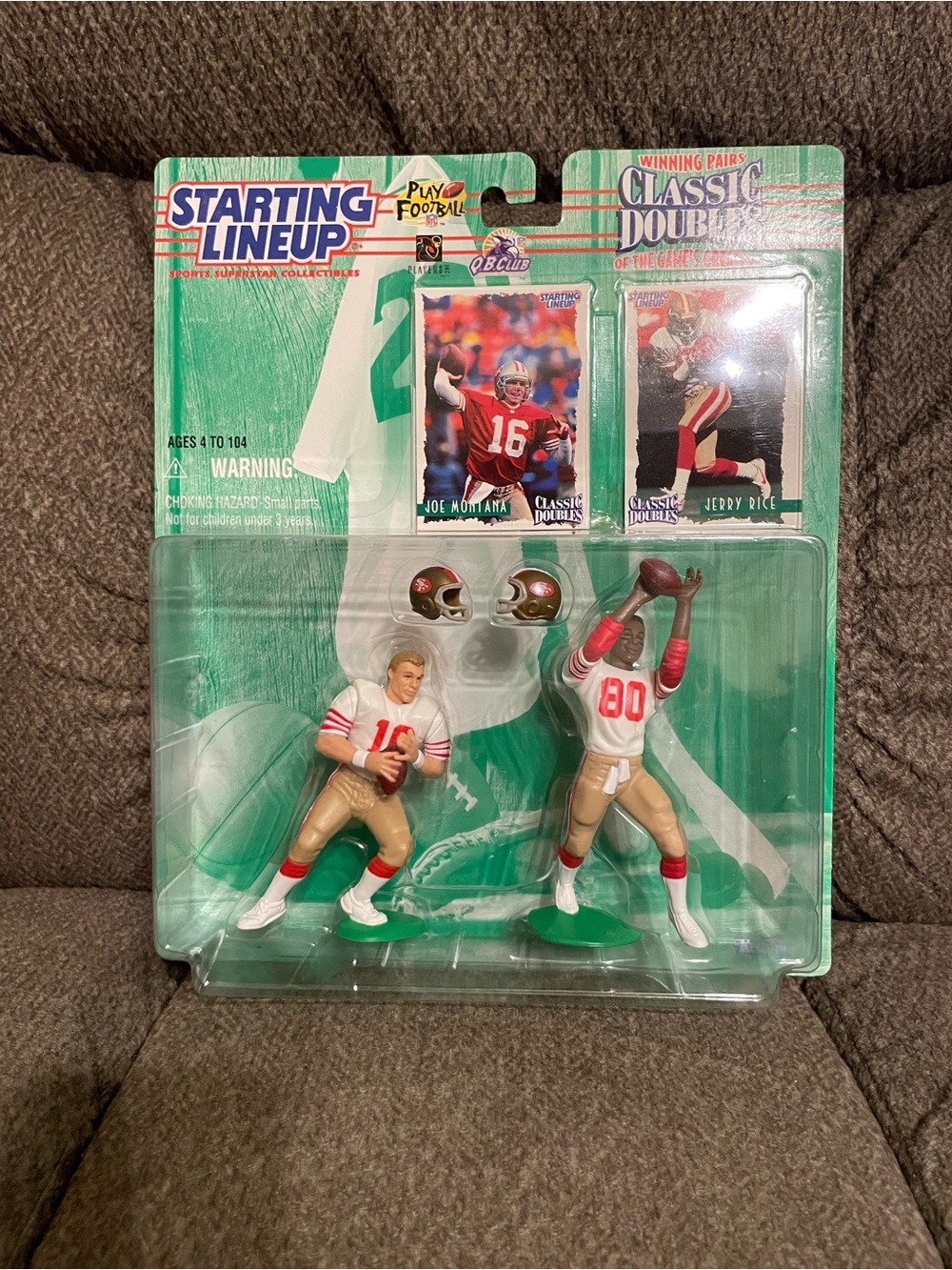 The 1997 Kenner Starting Lineup Classic Doubles Joe Montana and Jerry Rice.